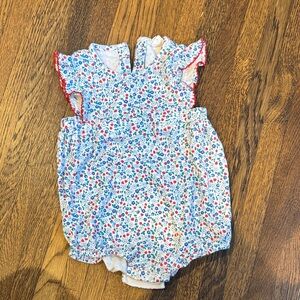 Eyelet and Ivy Floral Print Kids Romper - Red, Blue, White